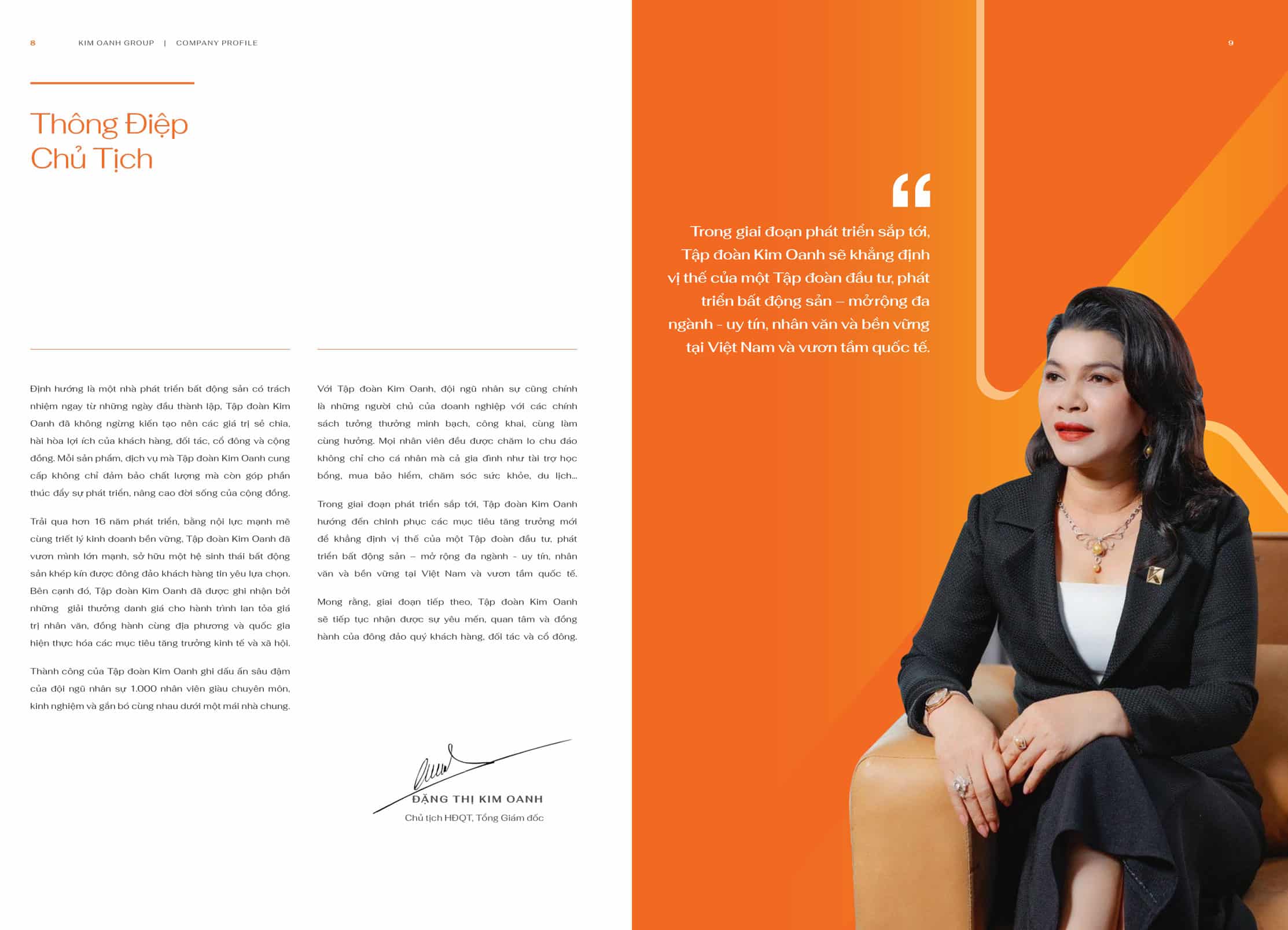 Thông điệp chủ tịch hội đồng quản trị Kim Oanh Group