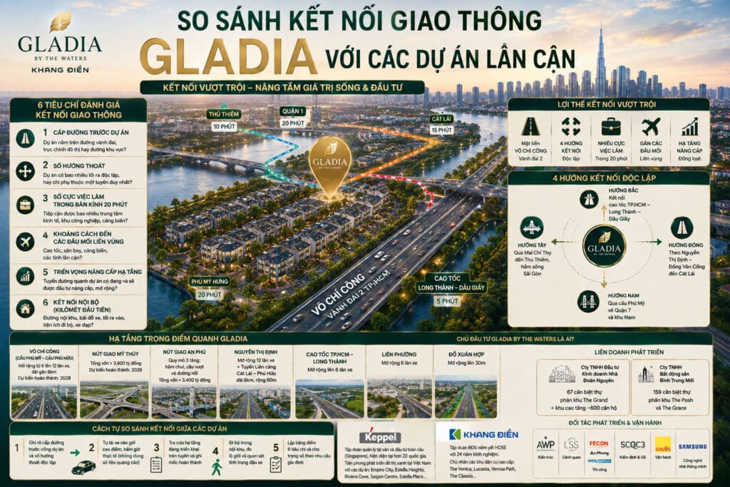 So sánh kết nối giao thông Gladia với các dự án lân cận